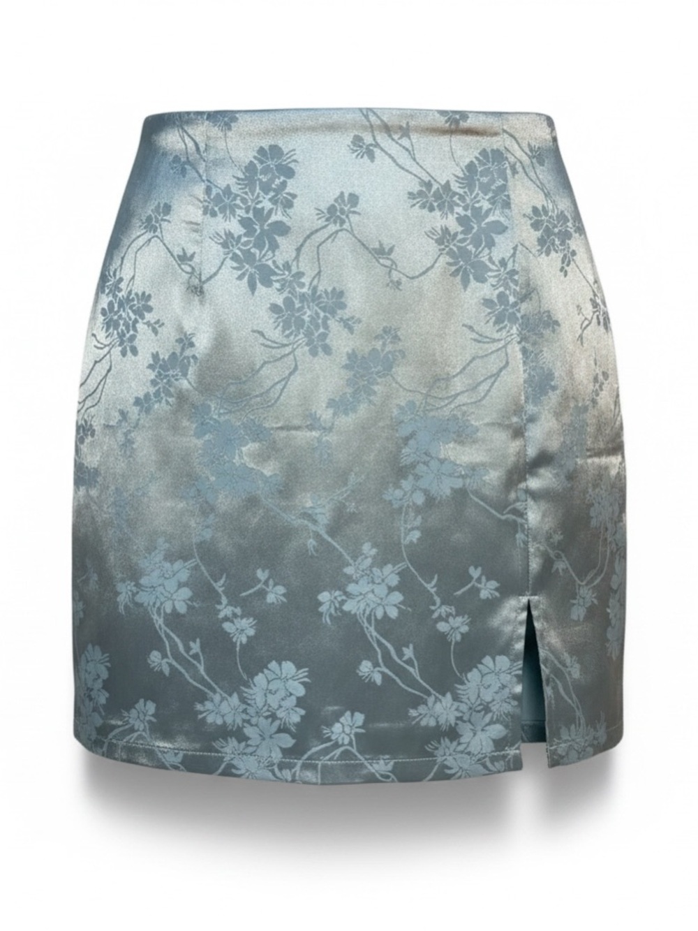 Francesca's Collections Light Blue Floral Satin Mini Skirt
